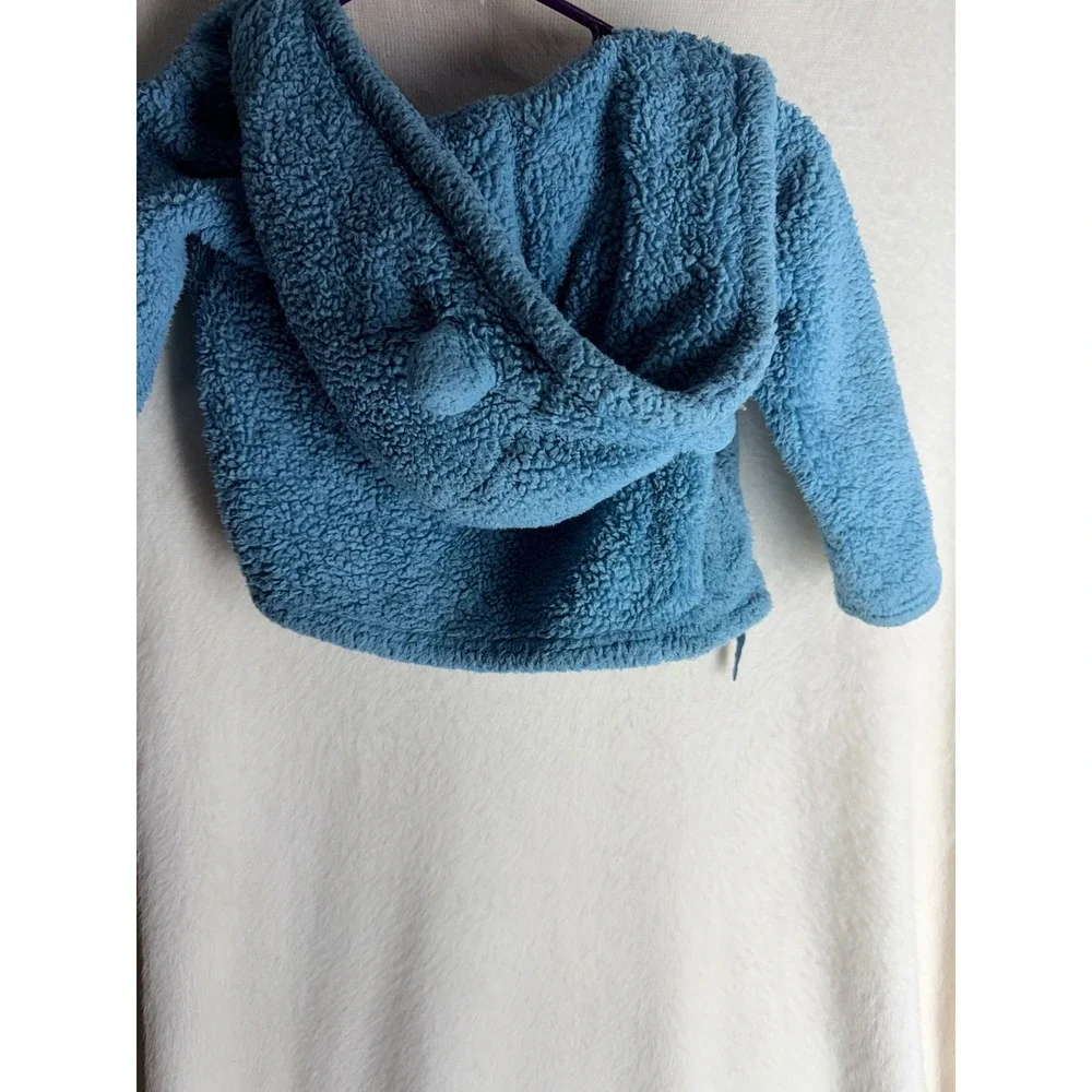 Eddie Bauer Kids Blue Sherpa Fleece Full Zip Hooded Jacket Bear Ears Size 12M